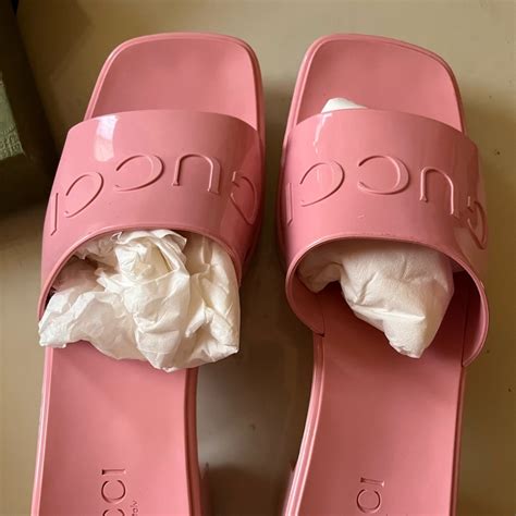 gucci jelly slides pink|Gucci slides size 5.